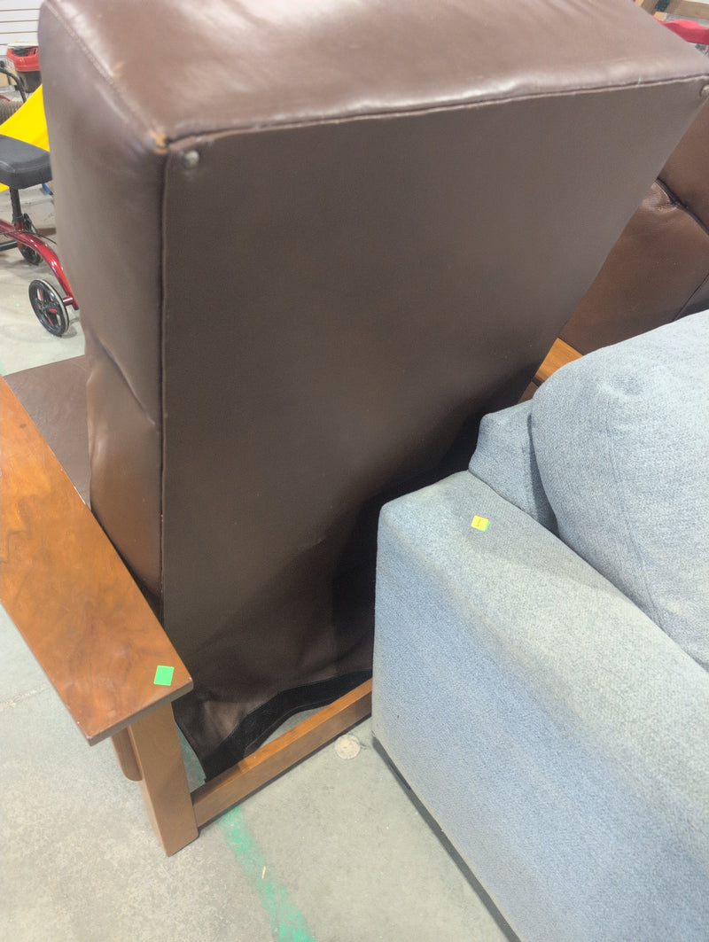 Custom Built Modern Wooden Recliner with Brown Leather Upholstery