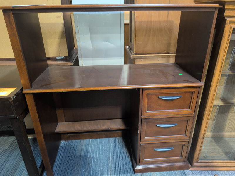 Reddish Brown Desk with Drawers, Shelf, and footrest