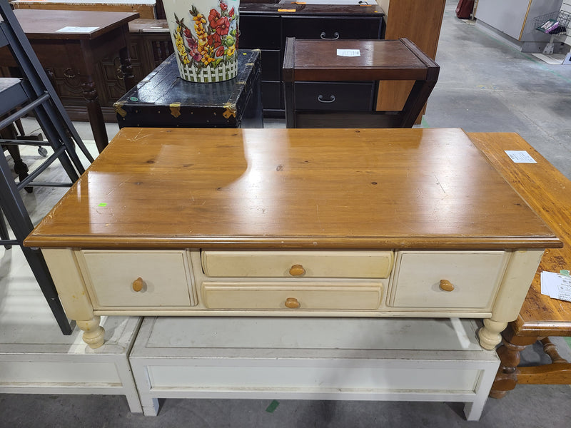 Two-Tone Country Cottage Wooden Coffee Table with Storage Drawers