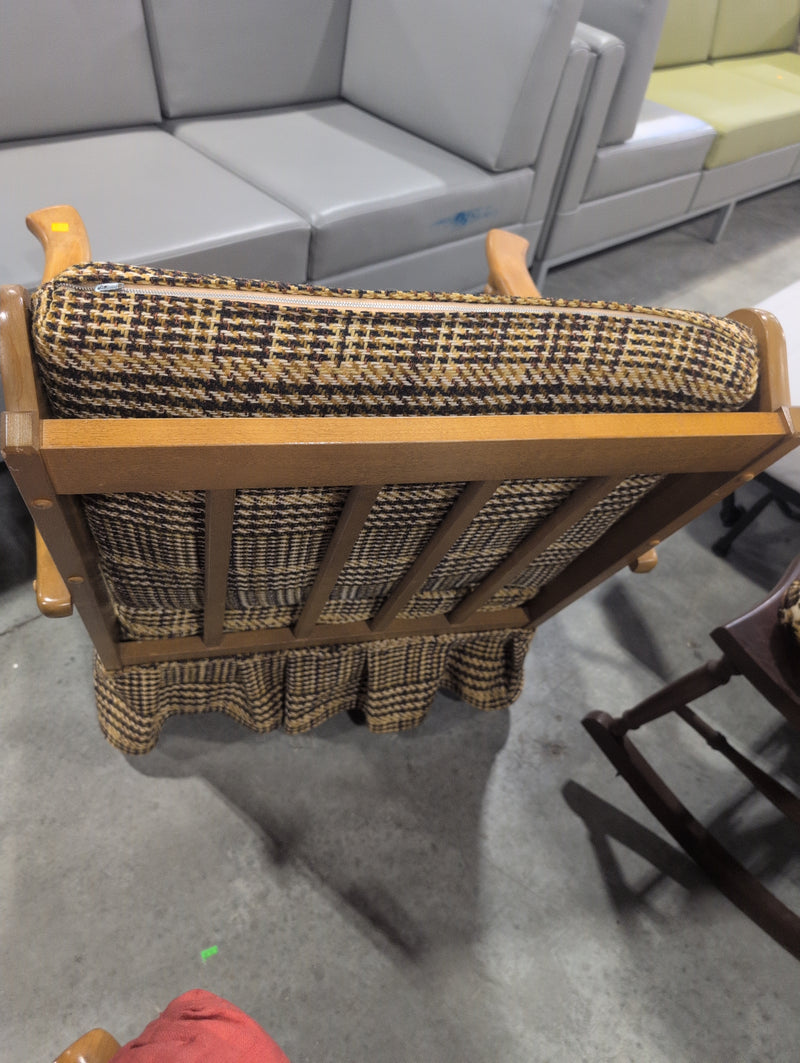 Light Colored Lounge Chair with Plaid Fabric