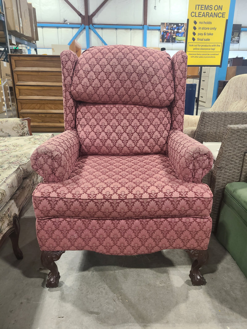 Victorian Elegance: Dusty Rose Jacquard High-Back Wingback Armchair