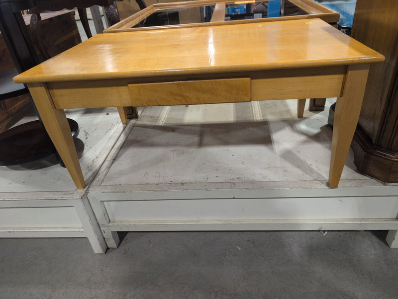 Beige Wooden Rectangular Coffee Table with Drawer