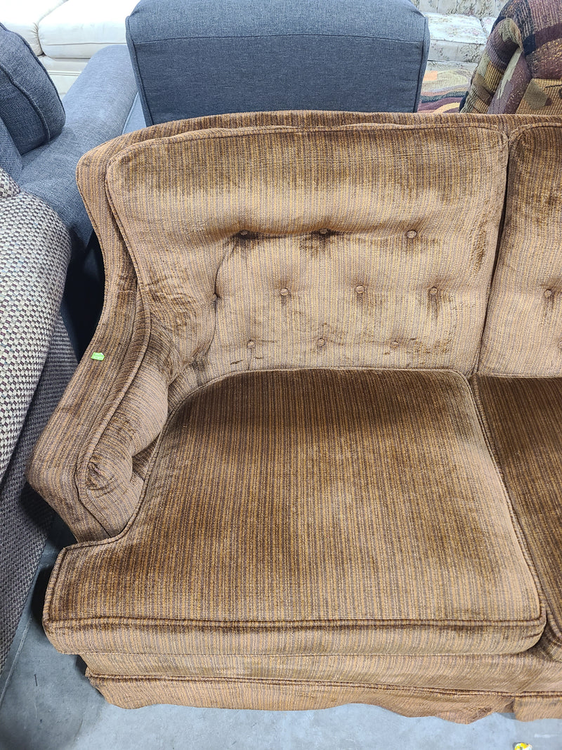 Vintage Tufted Brown Velour Skirted Loveseat