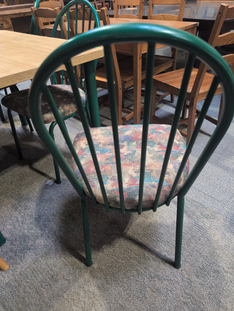 Wooden Dining Table with Green Legs and 4 Matching Cushioned Chairs