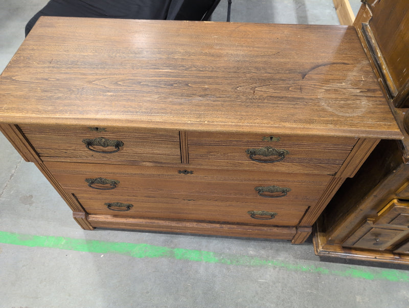 Brown Wooden Dresser with 4 Green Drawers