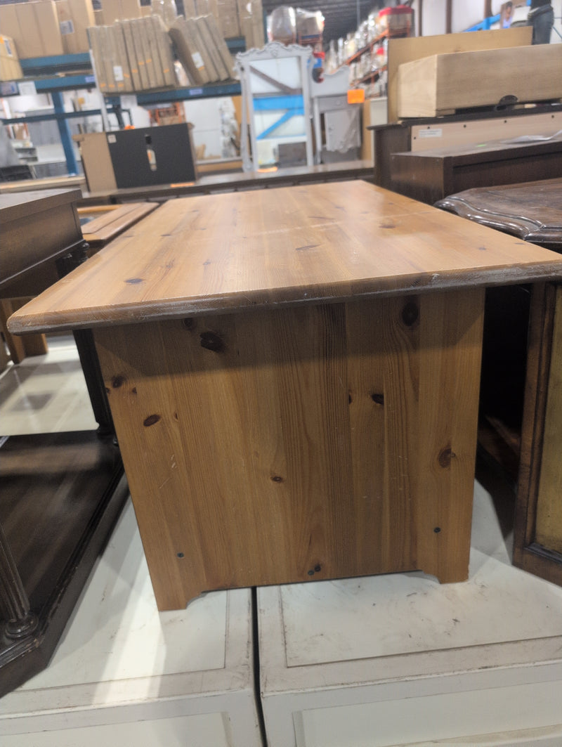 Knotty Pine Rectangular Coffee Table with Storage Cube Shelves