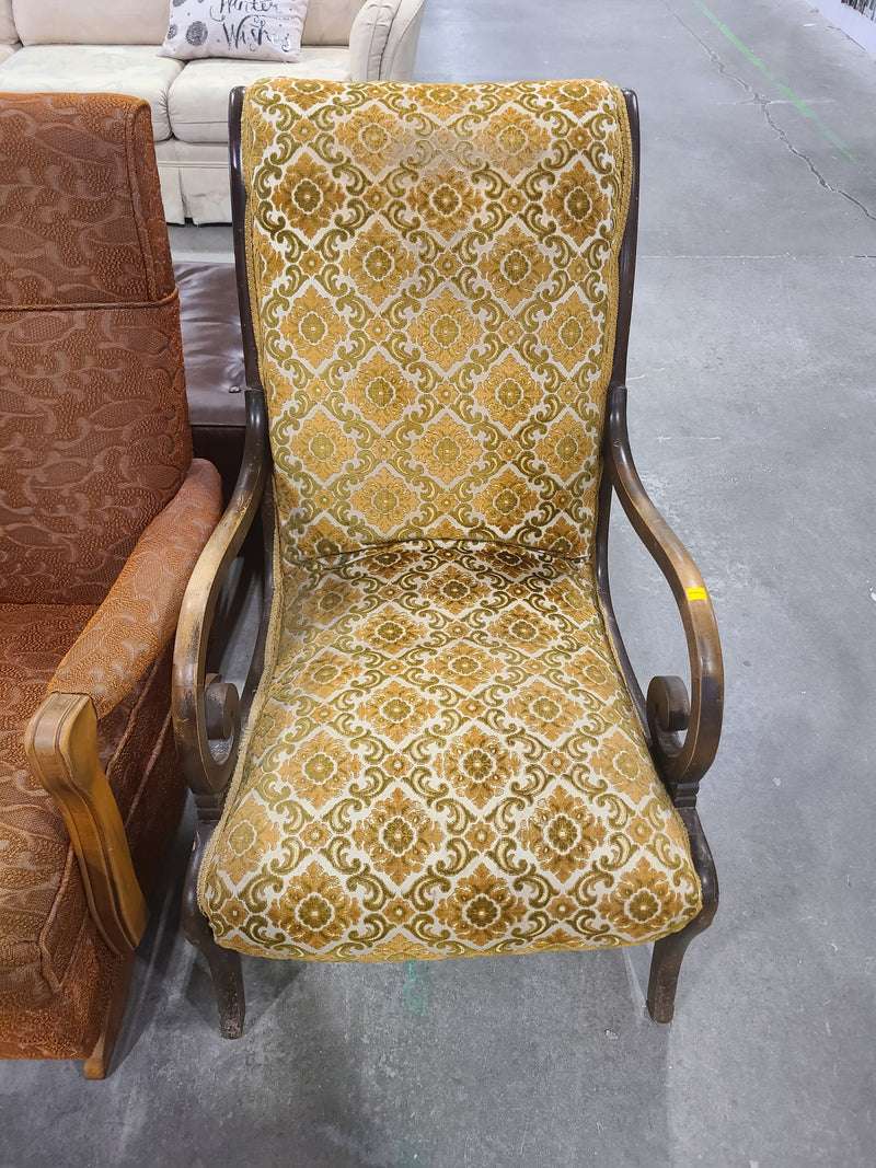 Vintage Tufted Damask Pattern Armchair