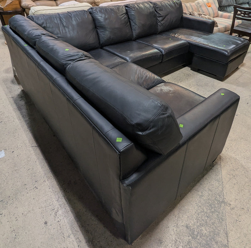 Black Faux-Leather L-Shaped Couch