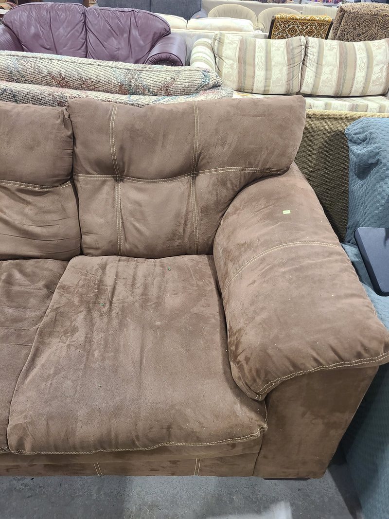 Brown Hazelnut Microfiber Plush 3-Cushion Sofa