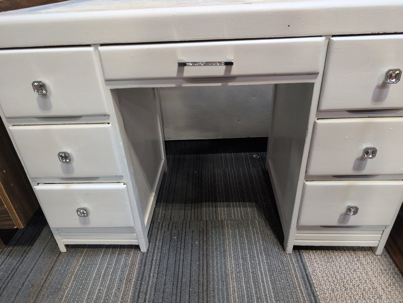 White and Blue 7 Drawer Desk with Floral Designs