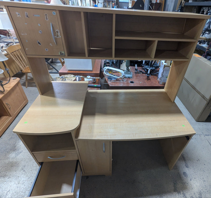 Beige Hutch-Style Computer Desk