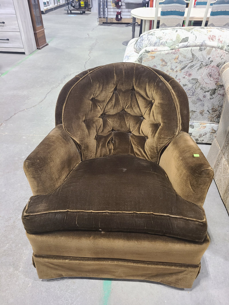 Vintage Tufted Velvet Swivel Rocker Armchair – Olive / Golden Brown