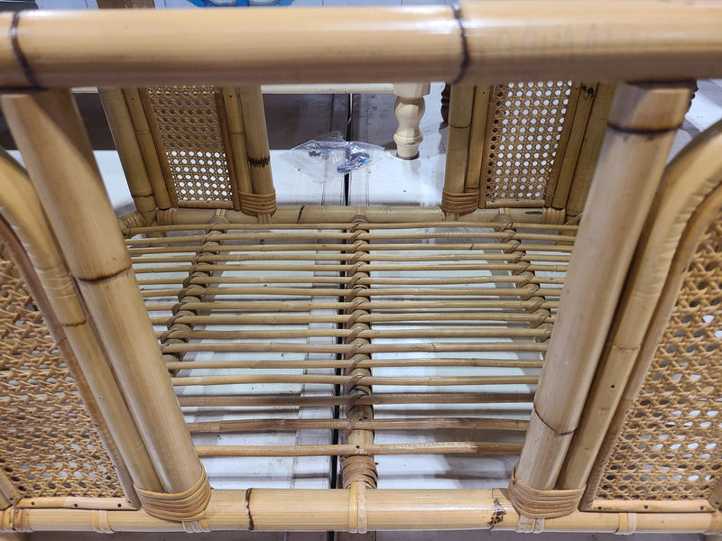 Vintage Bamboo & Rattan Glass-Top Coffee Table with Cane Webbing