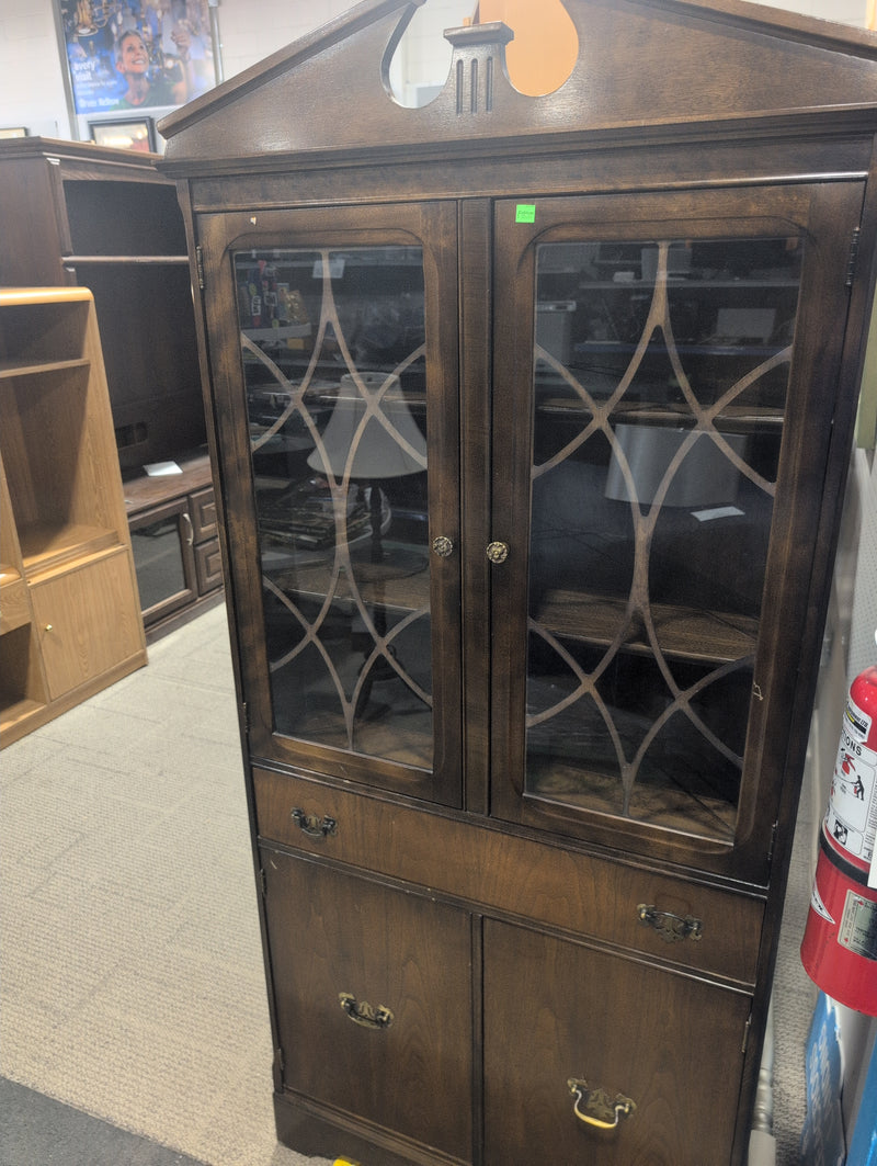 Corner Hutch-Buffet Unit with Glass Doors with Shelves and Drawer