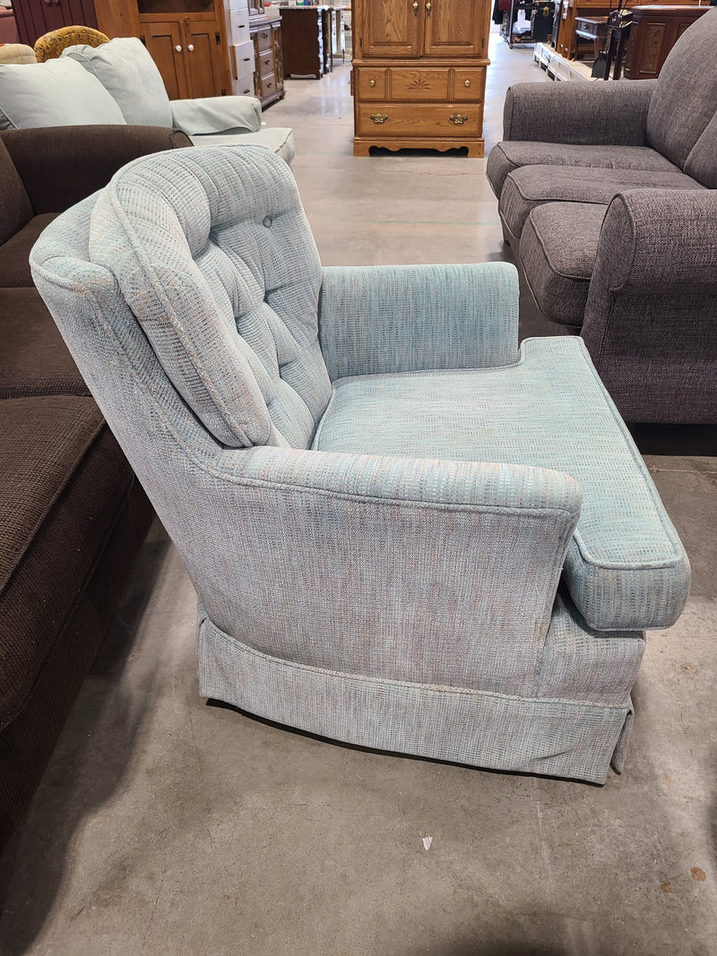 Vintage Tufted Light Blue Skirted Armchair