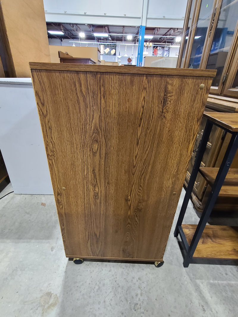 Vintage Wood Grain Rolling Media Stand & Storage Cabinet