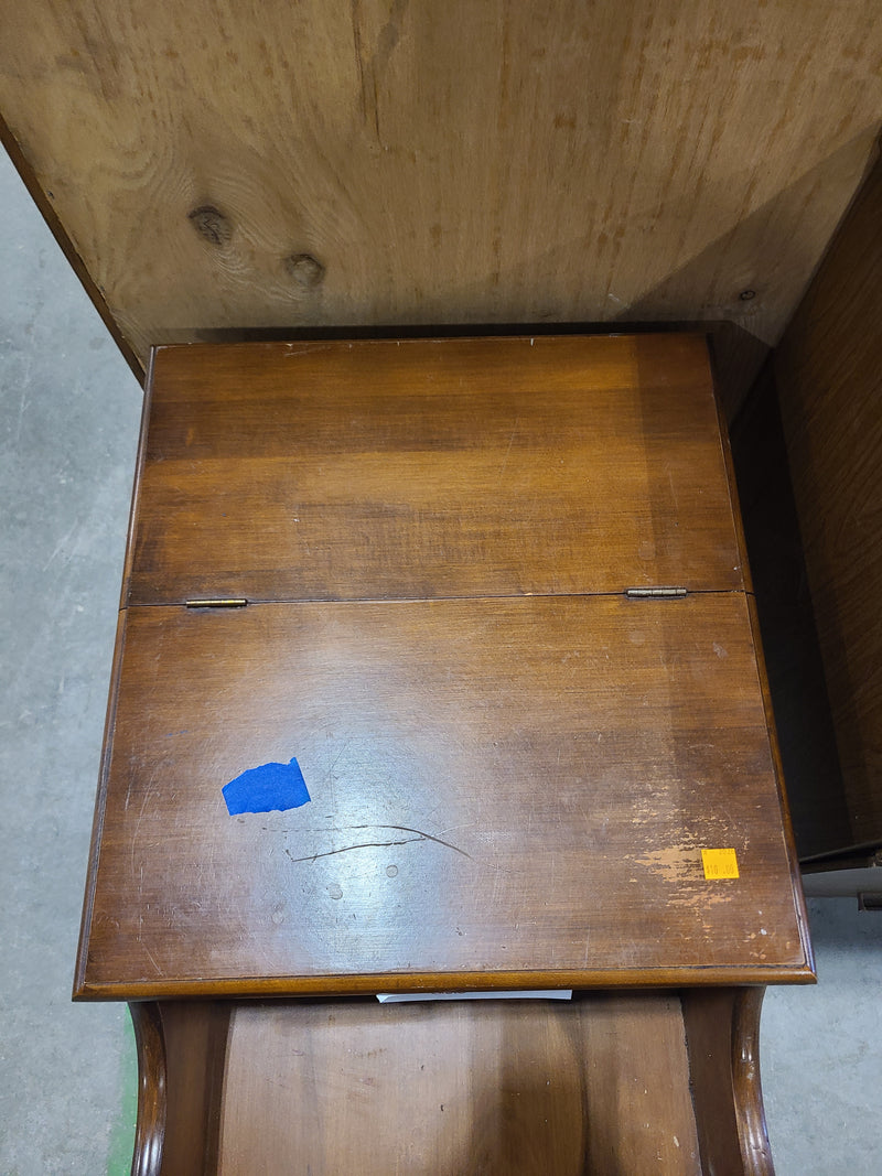 Vintage Mid-Century Step Table with Flip-Top Storage & Built-In Magazine Cradle