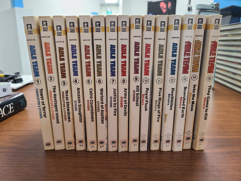 Vintage Able Team Men's Action Adventure Paperback Set #1–15 (Complete Consecutive Run)
