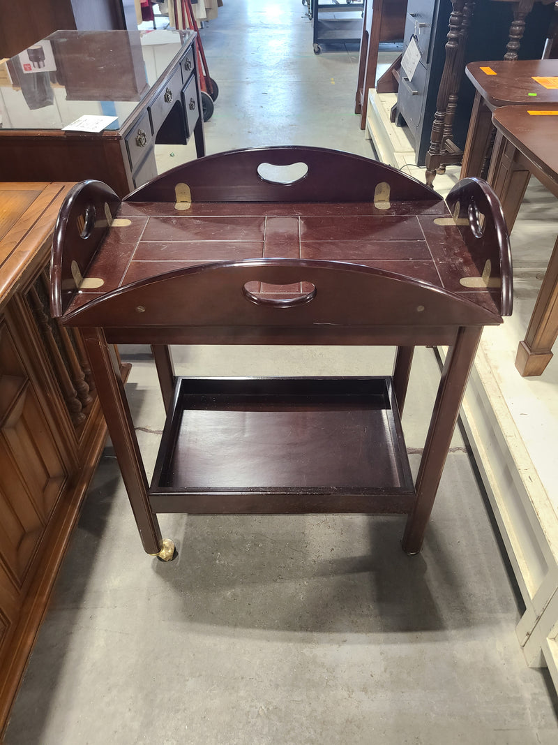 Traditional Mahogany Finish Drop-Leaf Butler Tea & Bar Cart