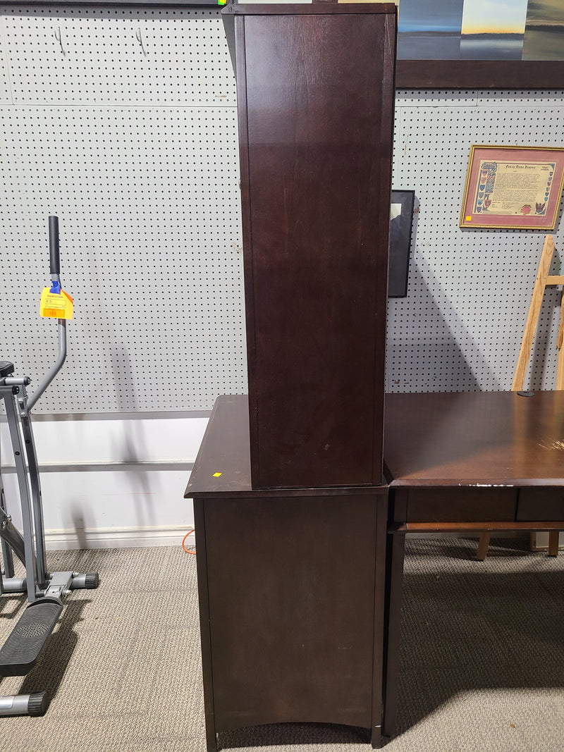 Good Condition Dark Wood Storage Hutch and File Cabinet