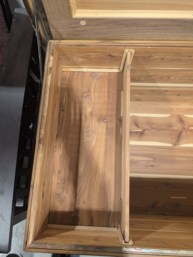 Wooden Cedar Lined Storage Chest with Large Drawer and Small Shelf