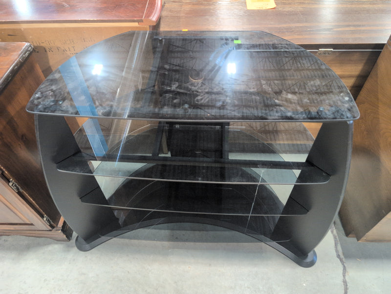 Corliving FP-3000 Midnight Black TV Stand with Glass Shelves