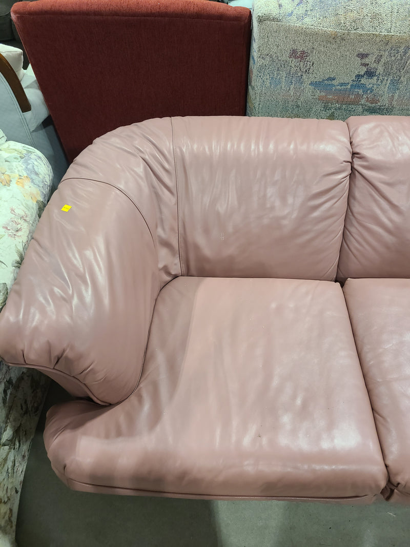 Vintage Dusty Rose Leather 3-Cushion Sofa