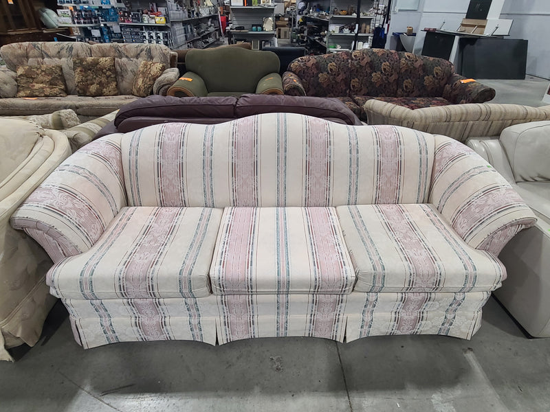 Traditional Floral Striped Camelback Sofa