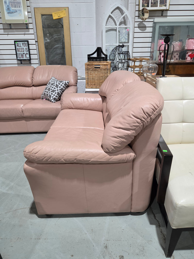 Vintage Dusty Pink Leather Loveseat