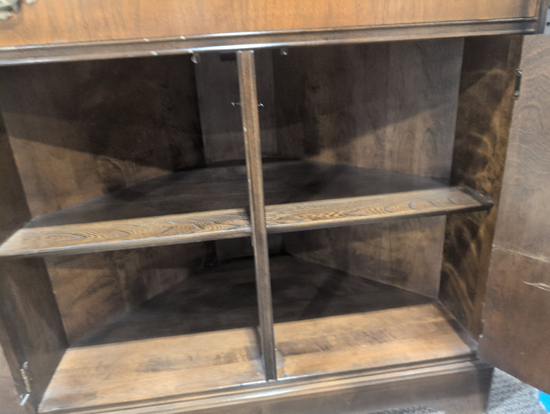 Corner Hutch-Buffet Unit with Glass Doors with Shelves and Drawer