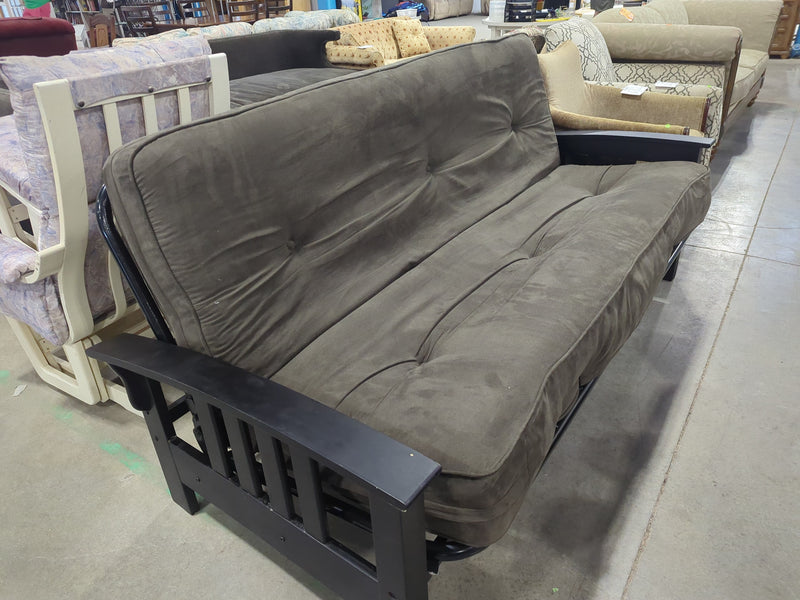 Black Metal Framed Futon with Brown Mattress
