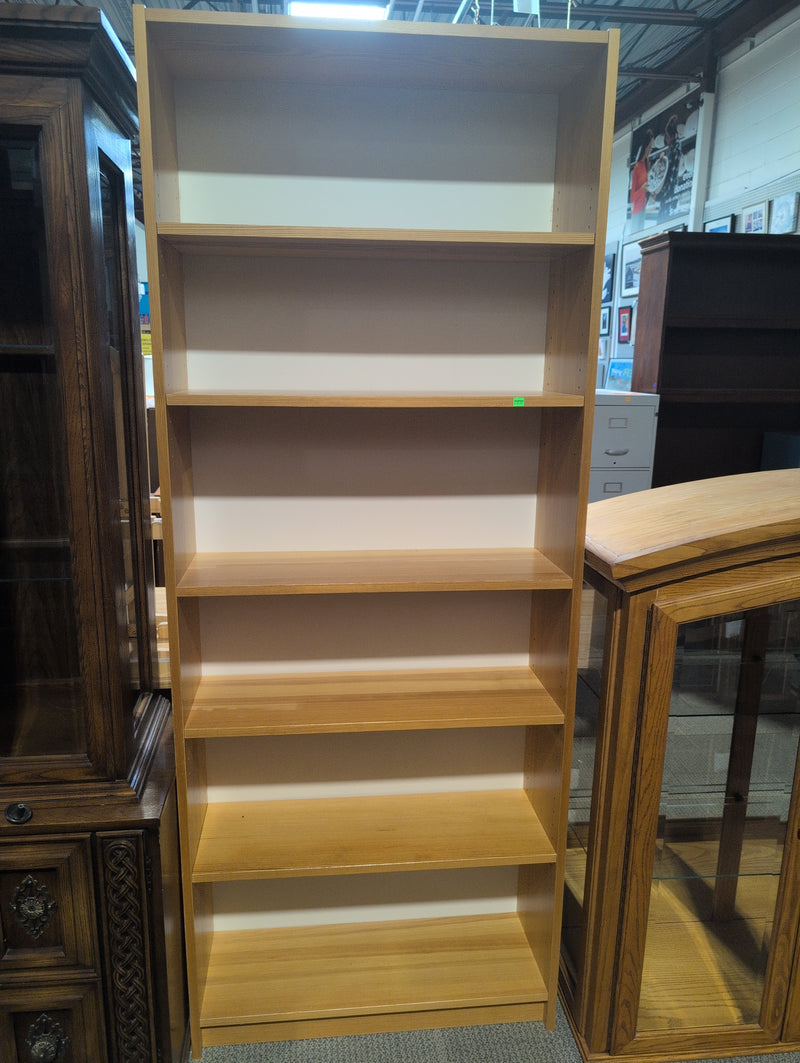 Tall 6-Tier Light Brown Bookshelf with White Backing