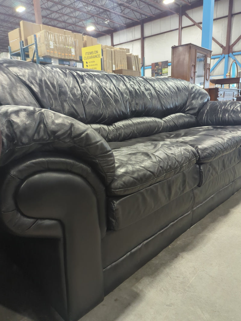 Faux Black Leather 3-Seater Sofa