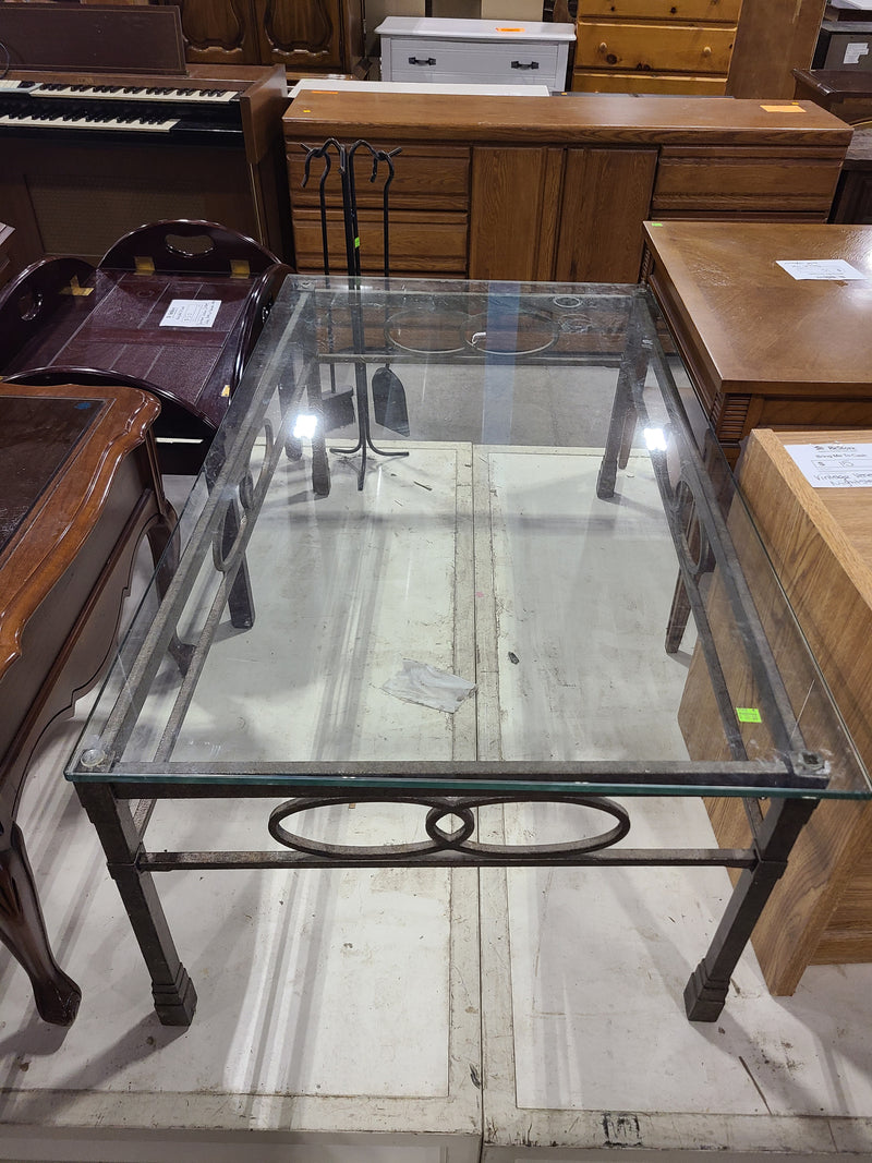 Metal Frame Coffee Table with Glass Top & Interlocking Ring Accent