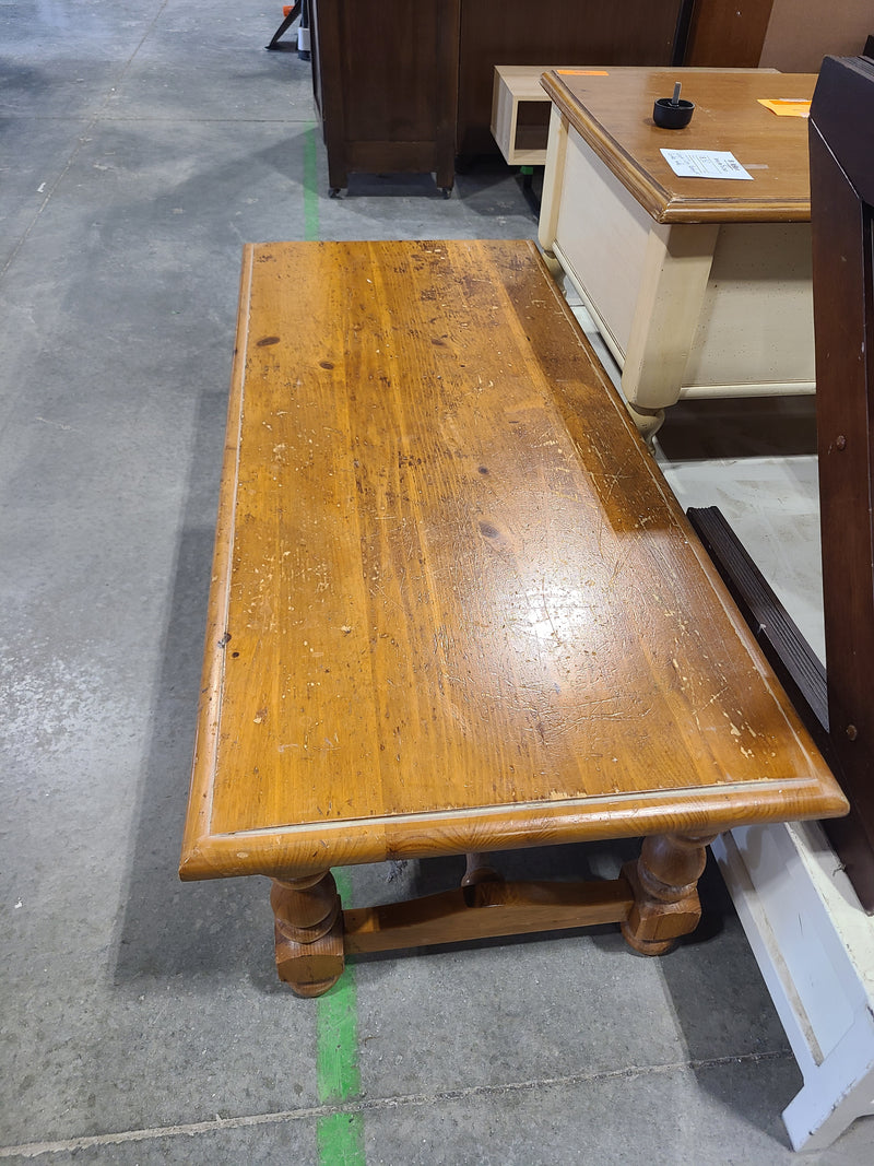 Rustic Knotty Pine Rectangular Coffee Table with Stretcher Base