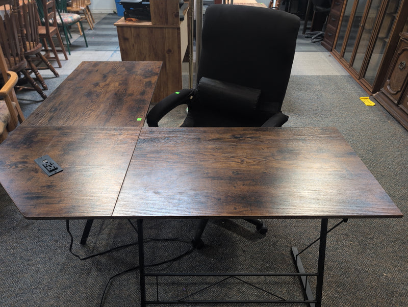 Corner Desk with Power Outlets,  USB Connectors, and Pull Out Keyboard Tray