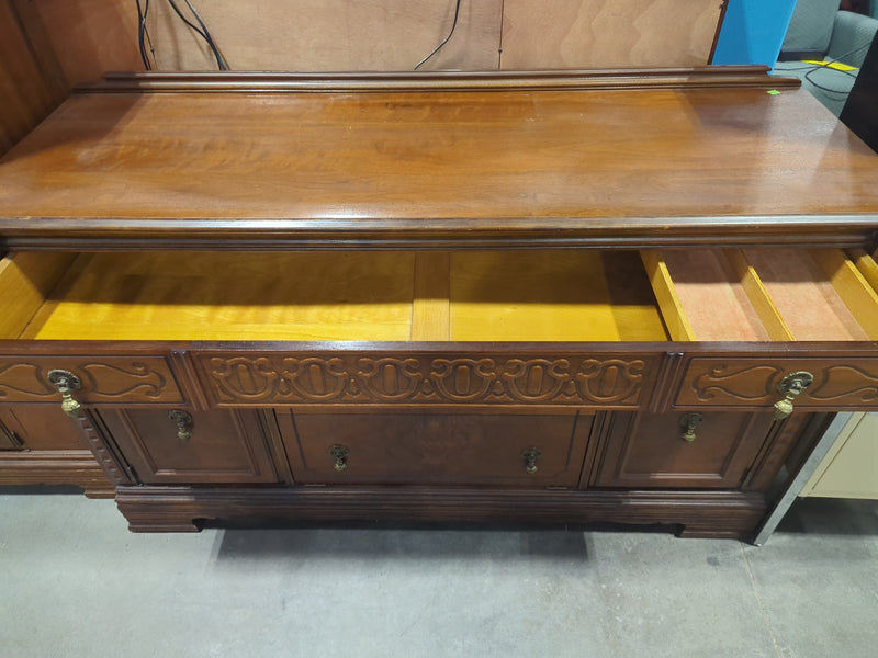 Antique Wooden Sideboard with Ornate Carved Details