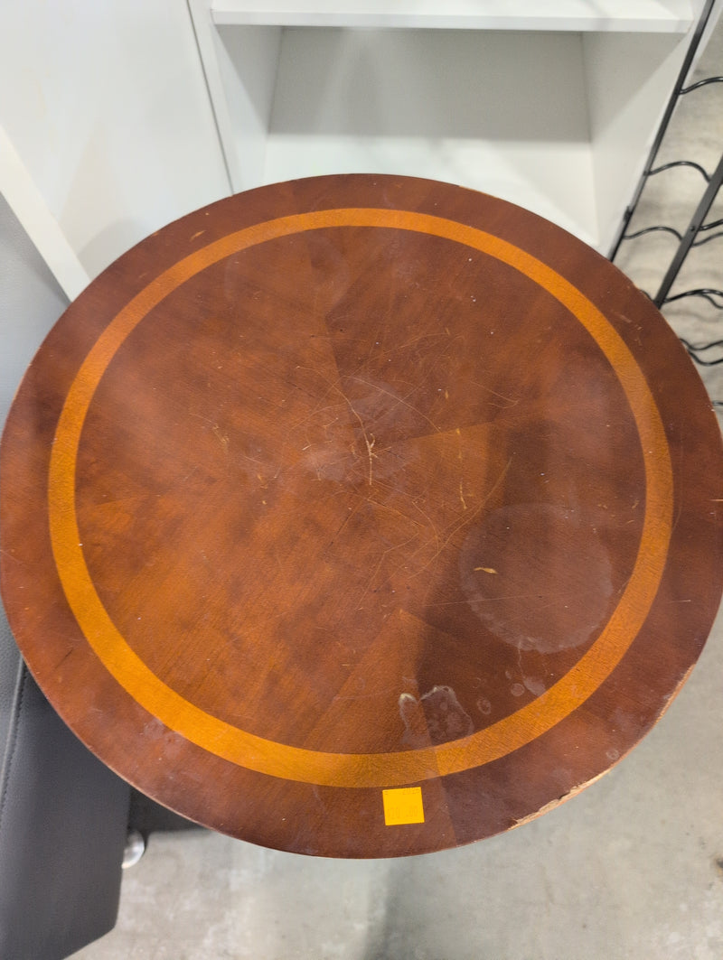 Small Round Reddish-Brown Side Table with Lower Shelf