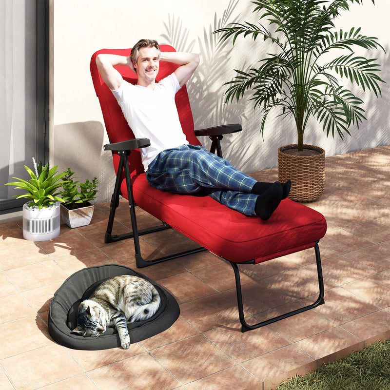 Outsunny Folding Reclining Lounge Chair with Cushion & Footrest in Red