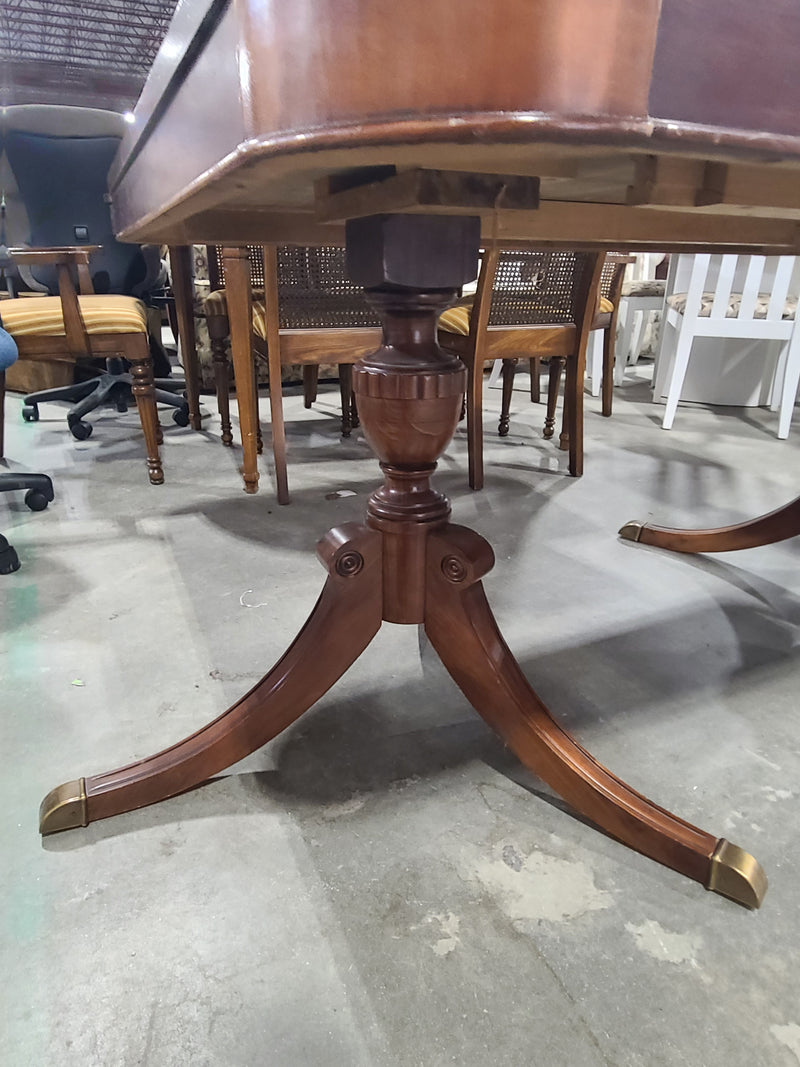Traditional Double Pedestal Wood Extension Dining Table with Brass Feet