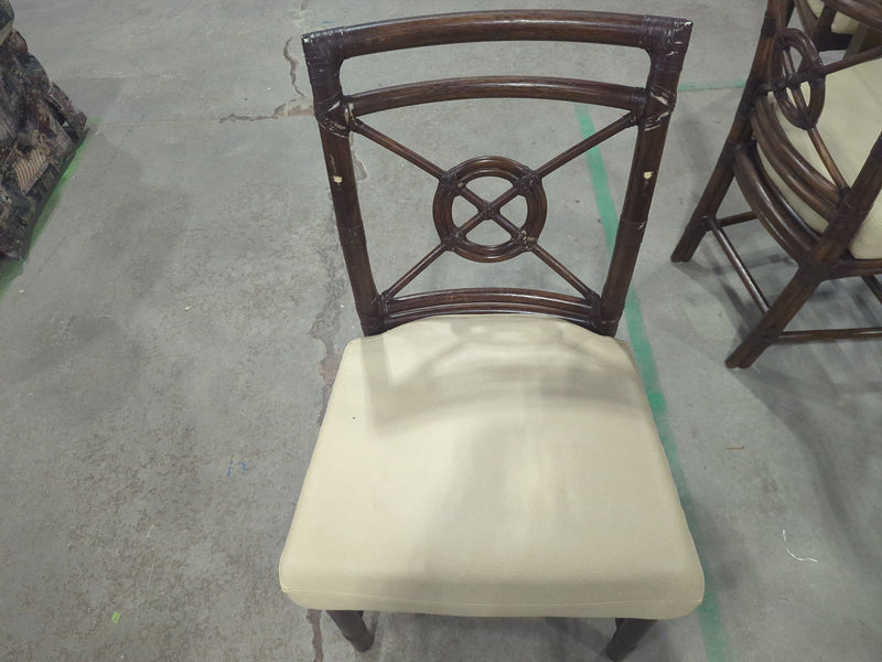 McGuire Bamboo + Raw Hide Chairs with Geometric Base Glass Table