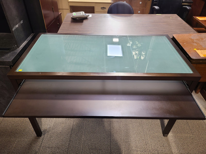 Amisco Metal and Frosted Glass Desk with Shelf in Brown