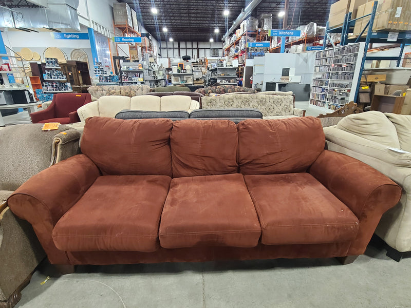 Terracotta Microfiber Three-Cushion Sofa