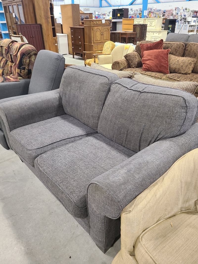 Charcoal Gray Fabric Loveseat with Rolled Arms