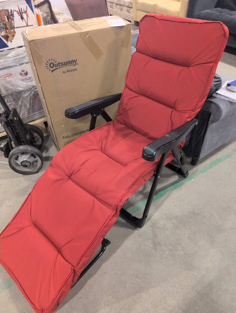 Outsunny Folding Reclining Lounge Chair with Cushion & Footrest in Red