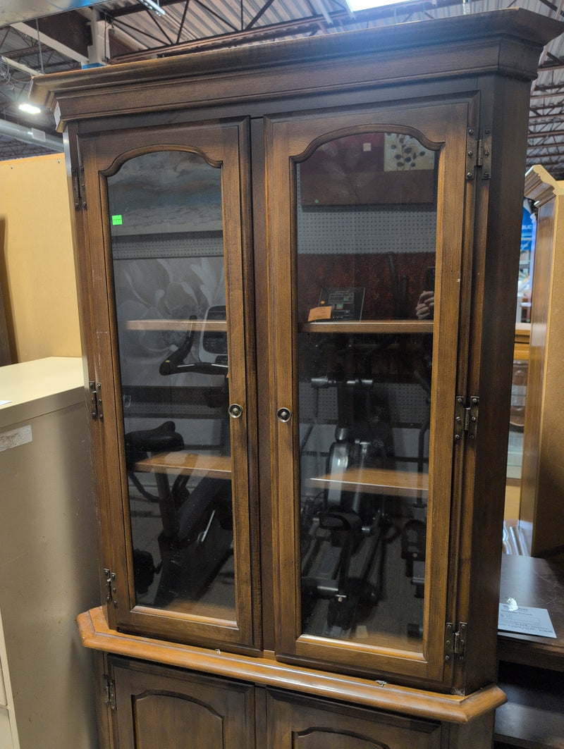 Dark Wood Corner Cabinet with Glass Doors