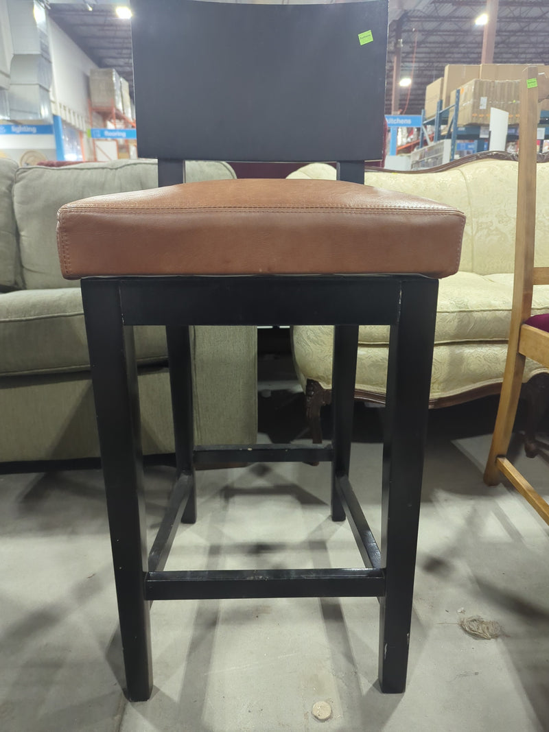 Dark Wood Counter Stool with Cushioned Seat
