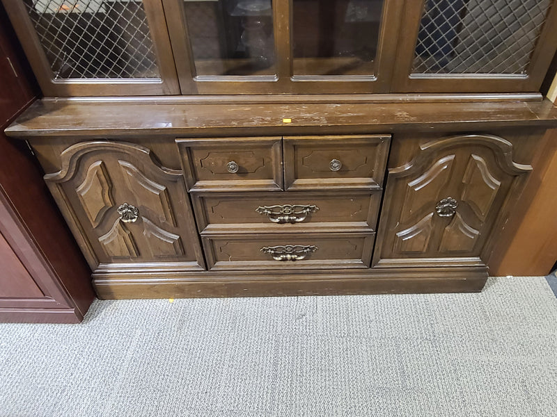 Vintage Two-Piece Wooden Hutch and Buffet Cabinet