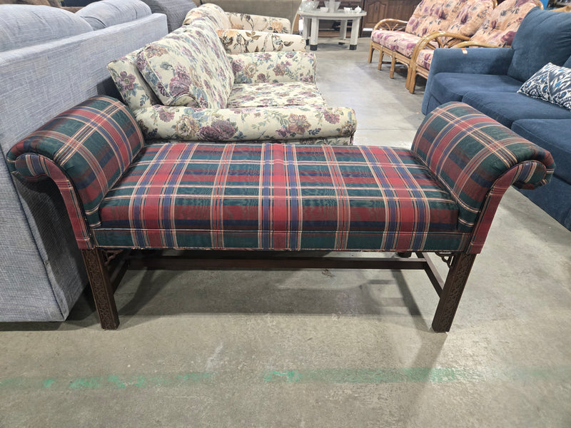 Traditional Plaid Upholstered Recamier / Boudoir Bench