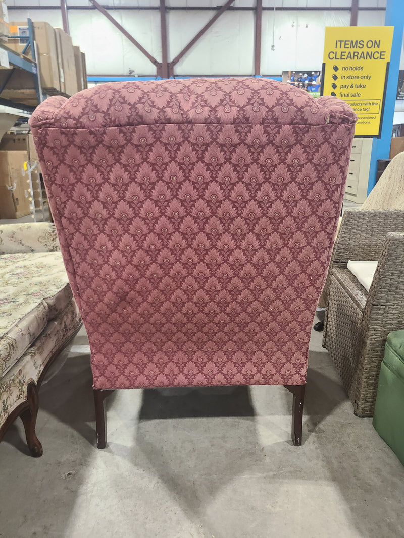 Victorian Elegance: Dusty Rose Jacquard High-Back Wingback Armchair